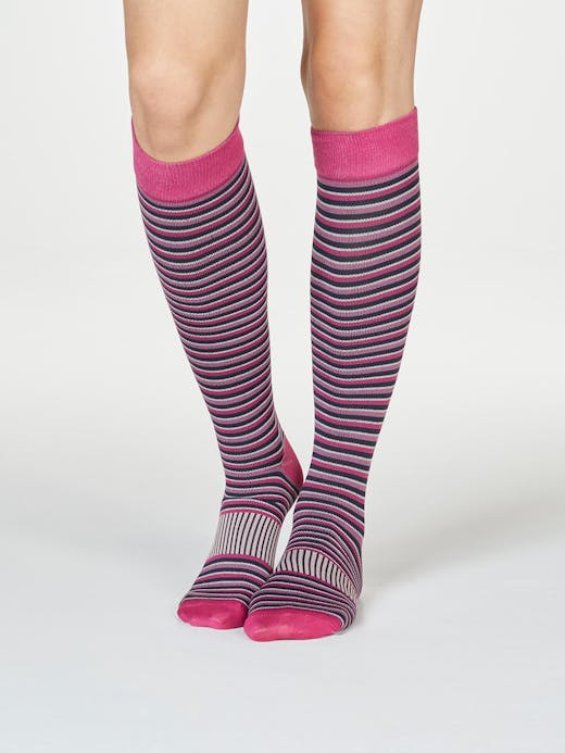 Thought Women's Dinah Stripe Recycled Nylon Flight Compression Socks UK 4-7