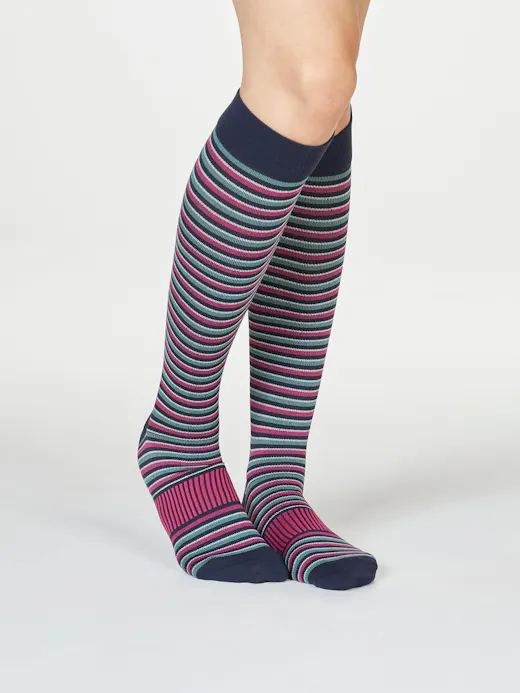 Thought Women's Dinah Stripe Recycled Nylon Flight Compression Socks UK 4-7