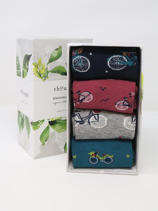 Thought Birds & Floral Bicycle Sock Box UK 4-7