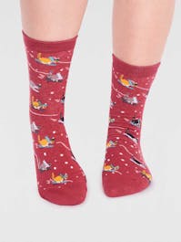 Thought Women's Amaryllis Gots Skiing Cat Socks UK 4-7