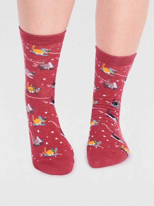 Thought Women's Amaryllis Gots Skiing Cat Socks UK 4-7