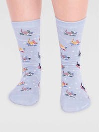 Thought Women's Amaryllis Gots Skiing Cat Socks UK 4-7