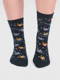 Thought Women's Amaryllis Gots Skiing Cat Socks UK 4-7