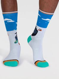 Thought Men's Dae GOTS Organic Cotton Seaside Scene Socks UK 7-11