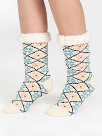 Thought Fairisle Fluffy Organic Cotton Bed Socks UK 4-7