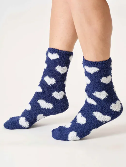 Thought Ditsy Heart Fluffy Socks UK 4-7