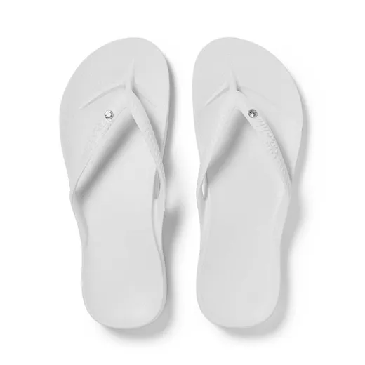 Archies Footwear White Crystal Arch Support Flip Flops
